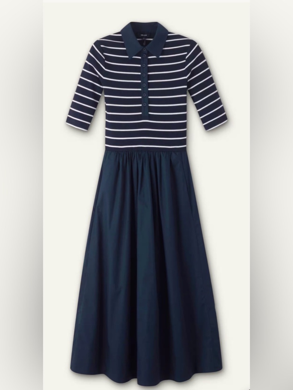 Me+Em Stripe Polo Maxi Dress Navy White Fit Flare Cotton Jersey NWT Sz 10